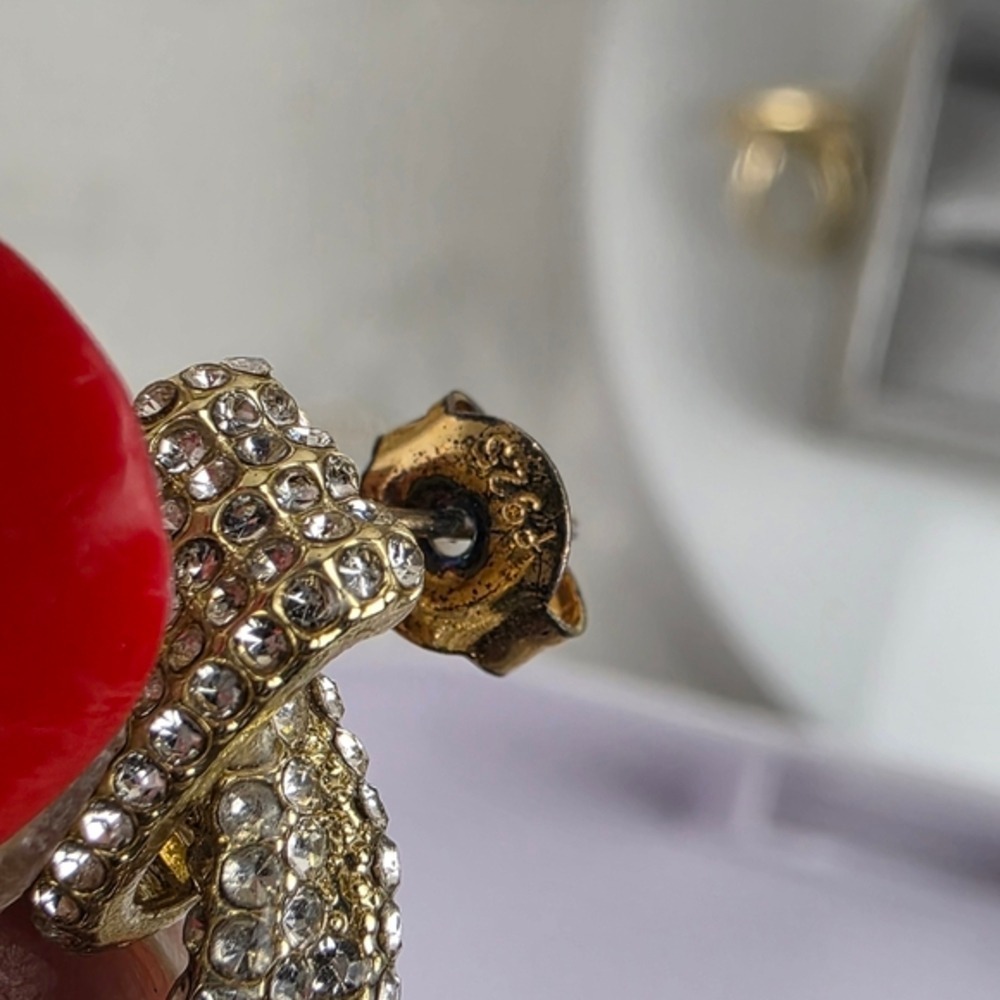 Gold Crystal Door Knob Hoop Earrings Pierced - Picture 9 of 11